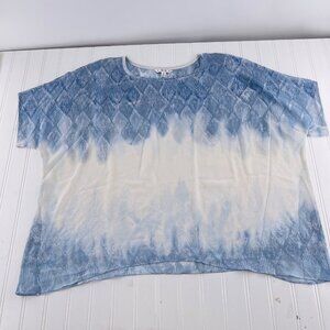 Cabi Medium Blue & White Short‎ Sleeve Blouse semi sheer